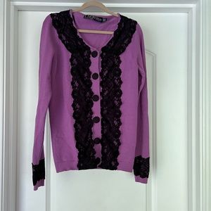 XS purple cardigan with black lace from Twelve by Twelve